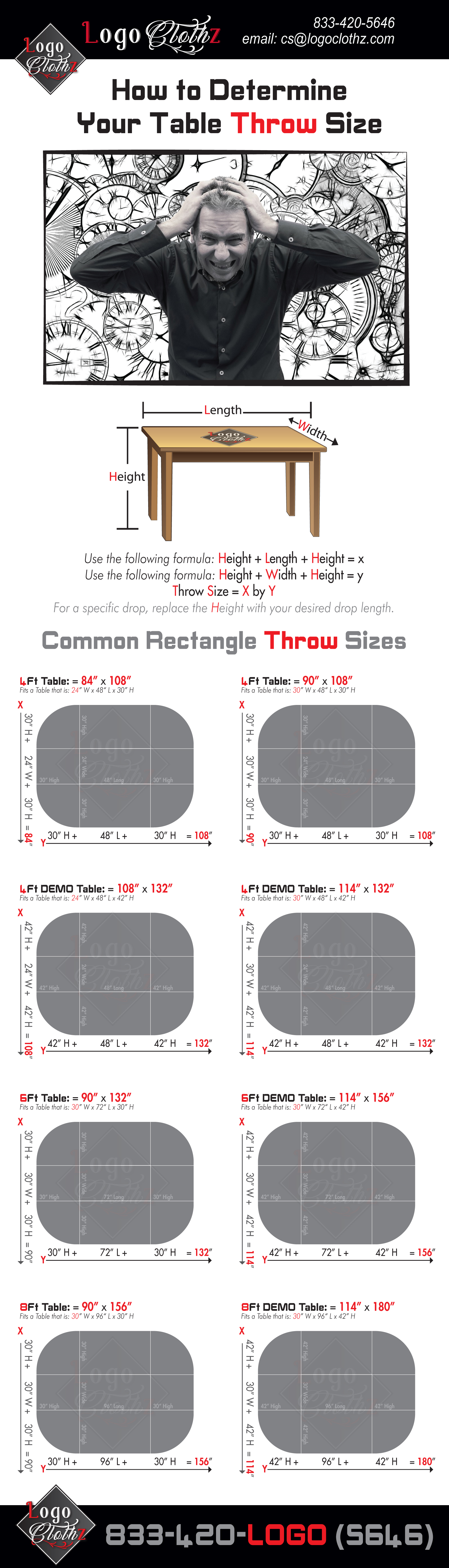 Size guide for rectangle table throws